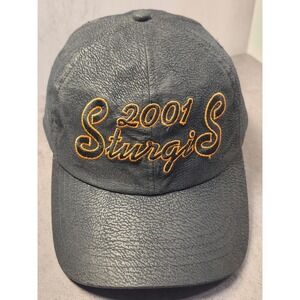 Vintage 2001 Sturgis Motorcycle Rally J Hats Black Faux Leather Strapback Hat